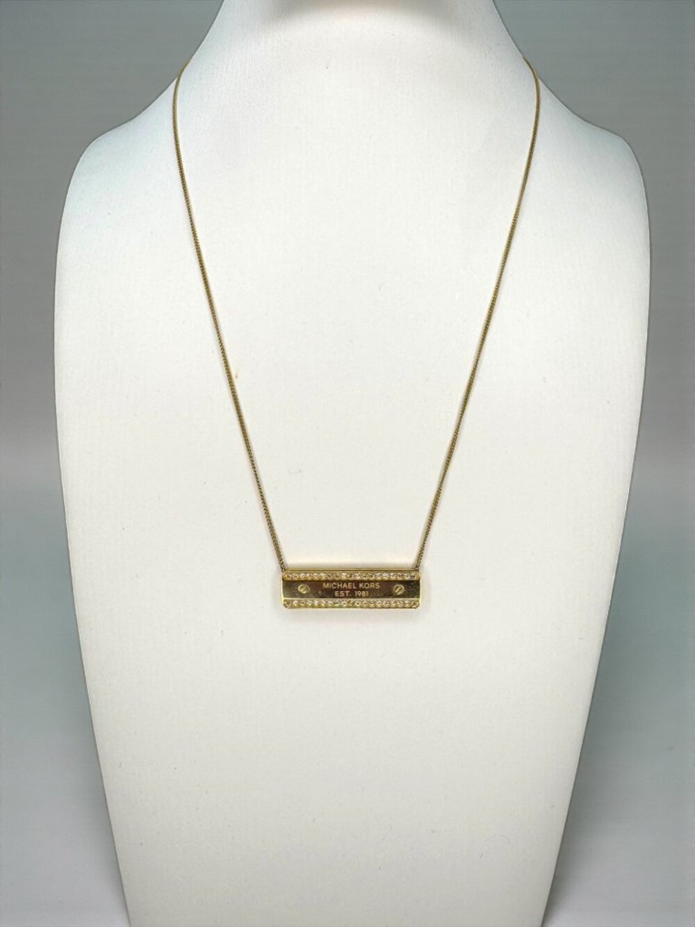 Michael Kors Crystal Bar Necklace Gold Tone Adjustable 16-18"